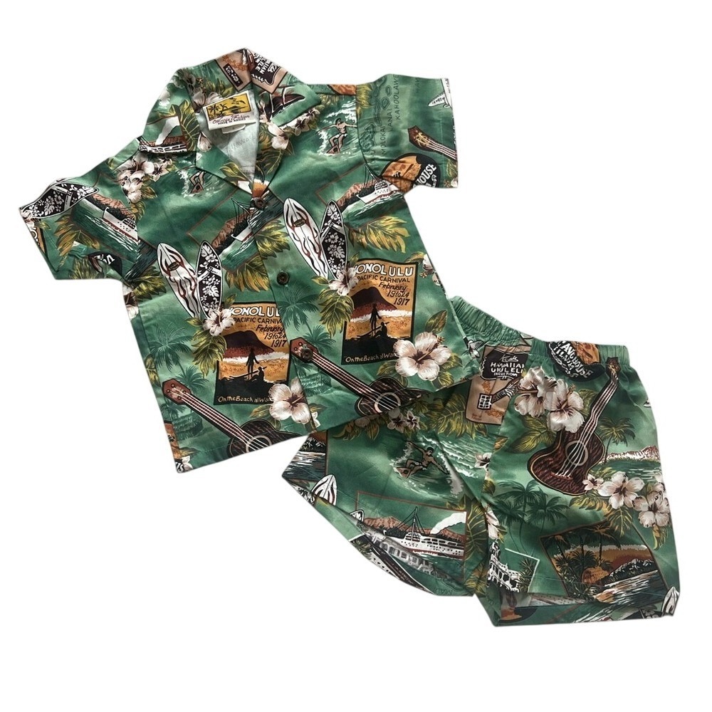Winnie Fashion Made in Hawaii Green Hawaiian Shirt and Shorts Set